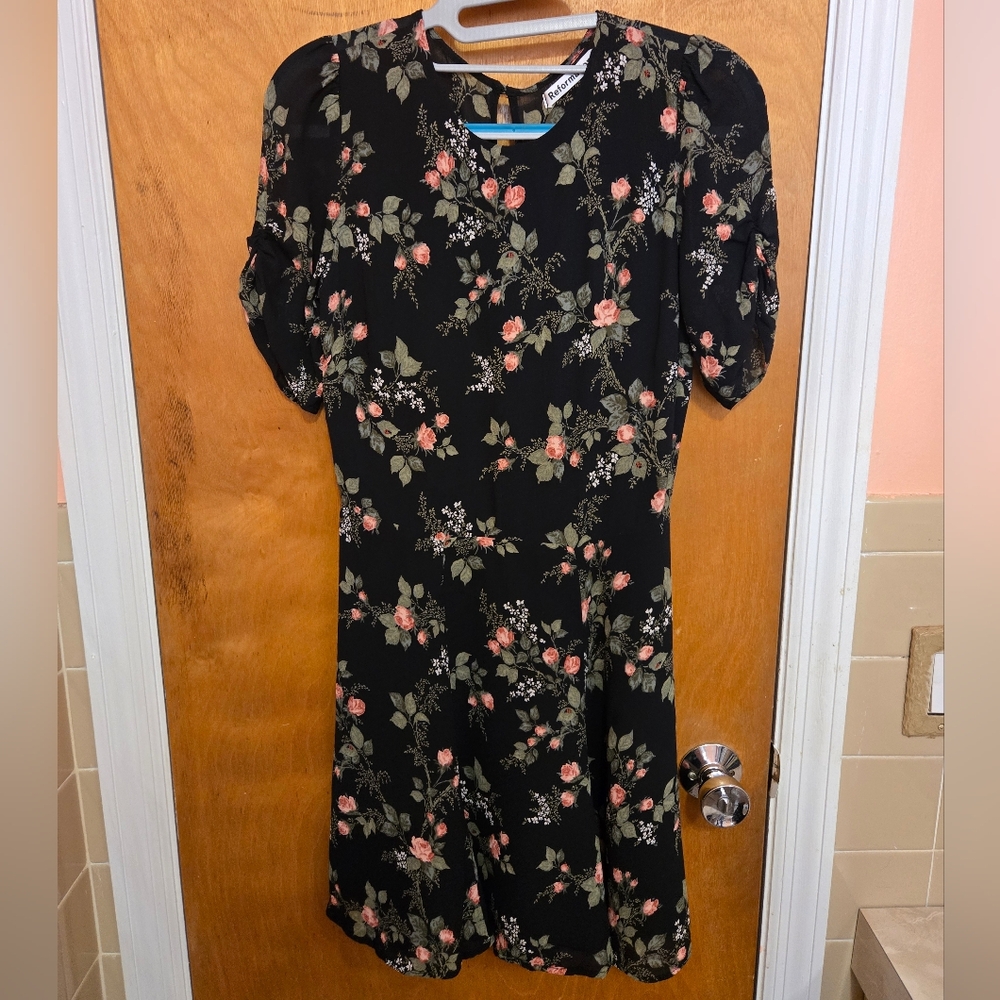 NWOT Reformation Gracie Floral Black Dress
